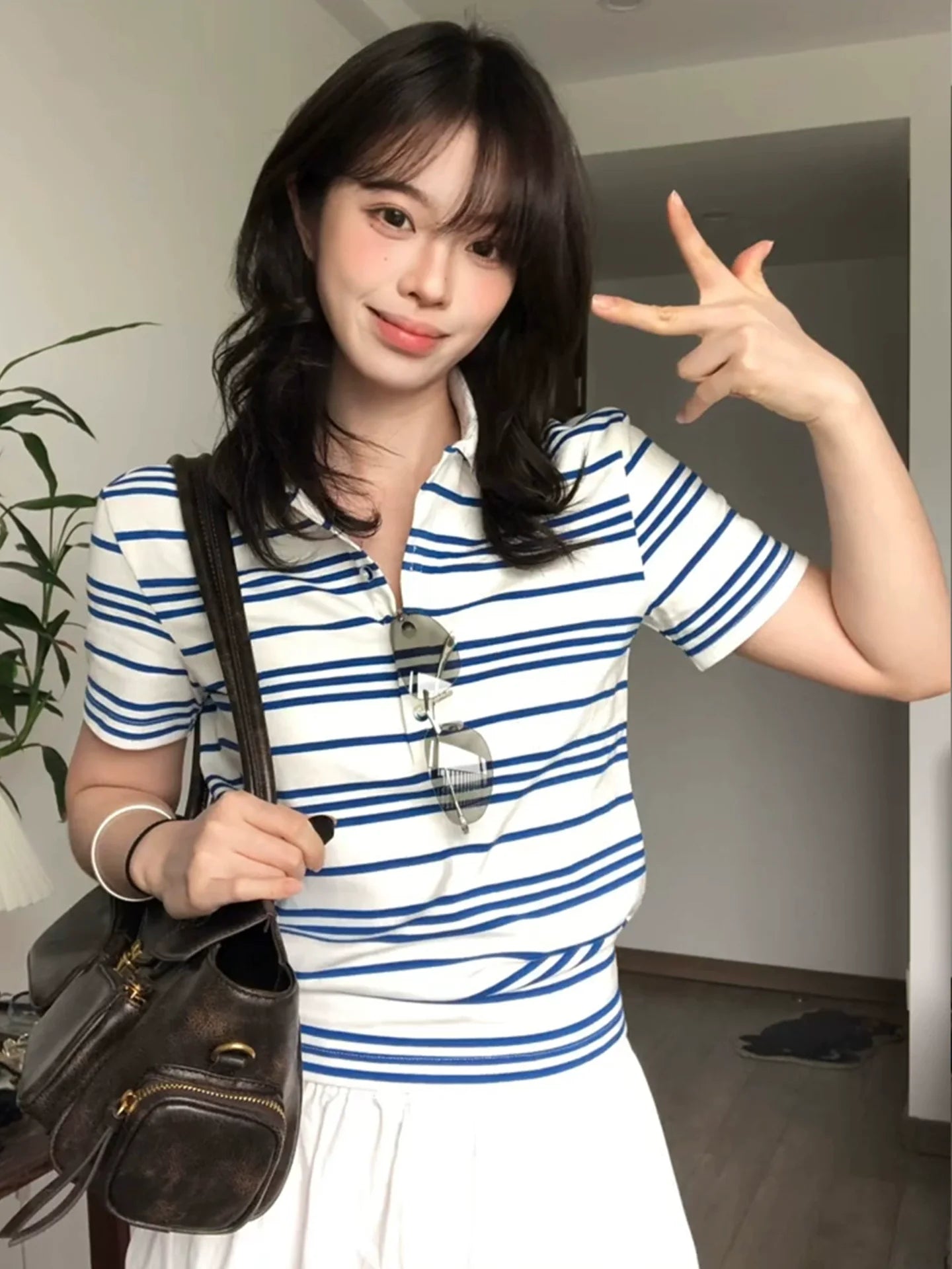 Blue Striped Polo Shirt Short Sleeve