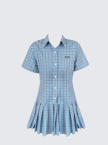 Preppy Blue Plaid Short Sleeve Dress