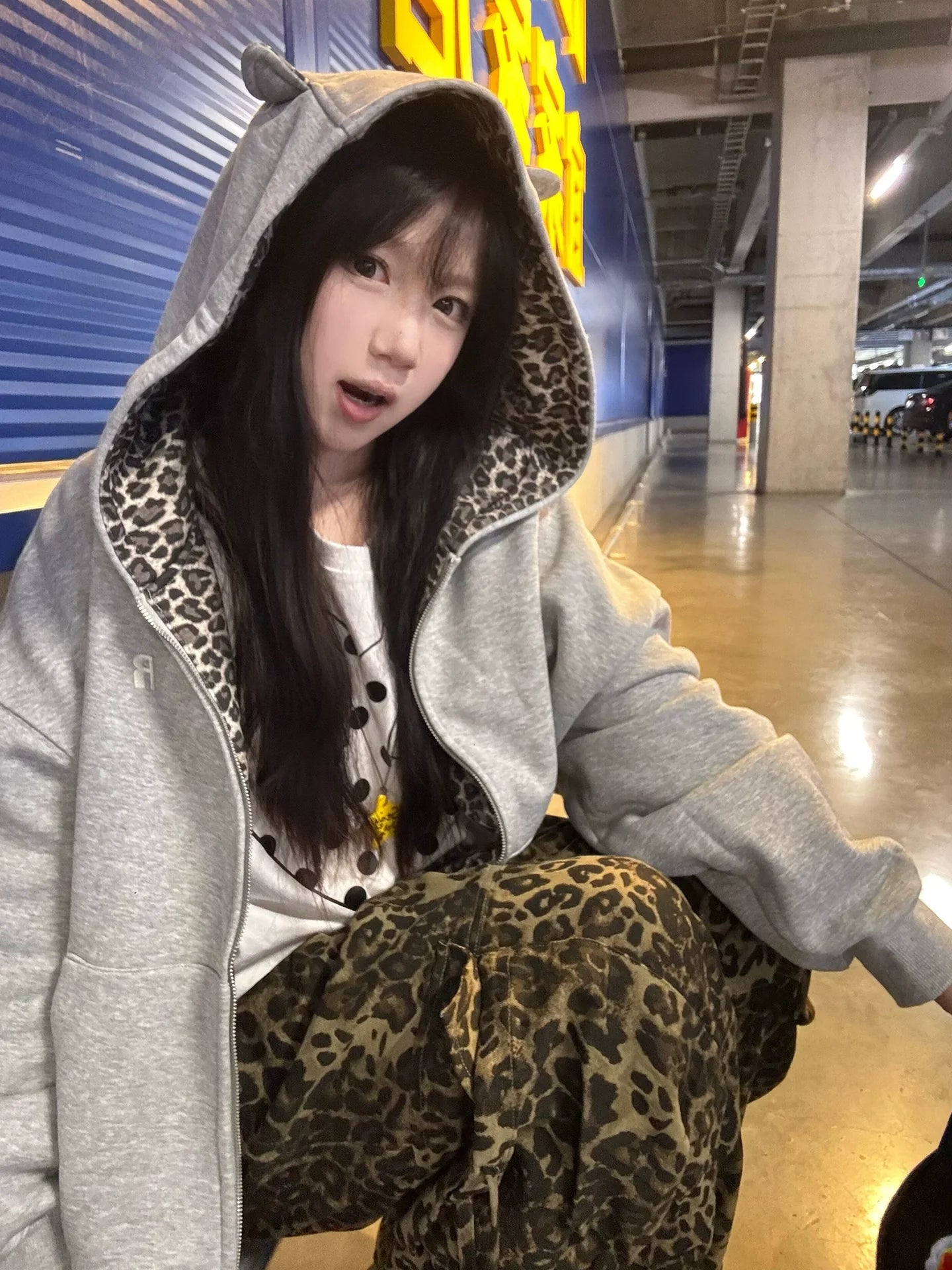 American Leopard Print Hoodie Heavyweight Zip-Up Sweatshirt