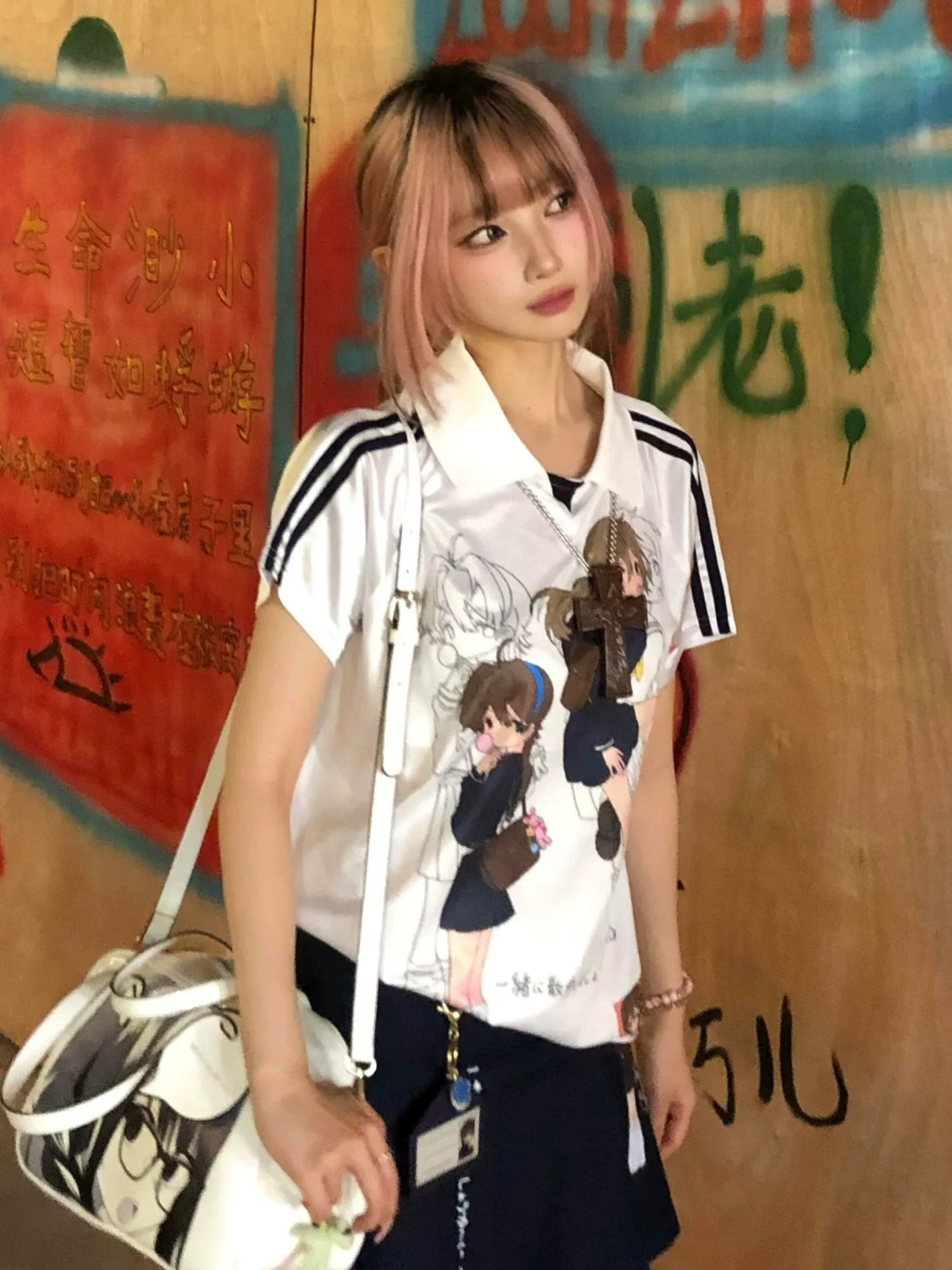 Y2K Comic Girl Polo Top for Summer