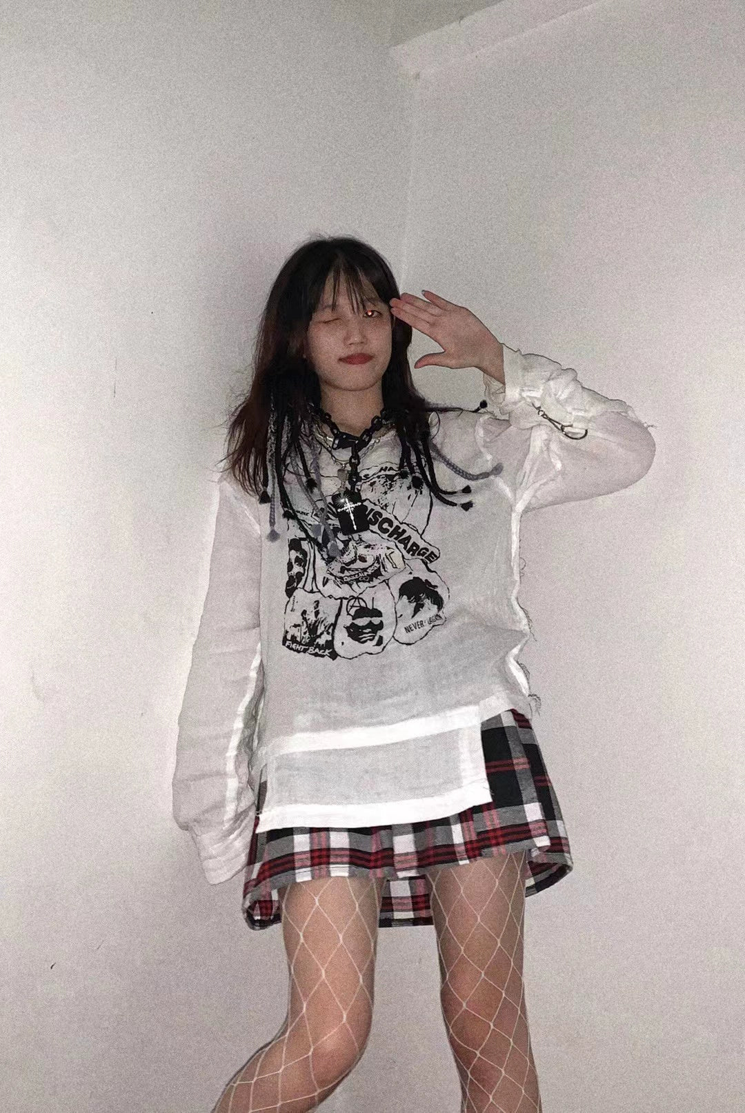 Black & White Straitjacket-Inspired Punk Y2K E-girl Off-Shoulder Skull Print Oversized Long Sleeve Top