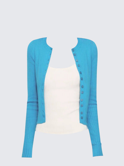 Blue Knit Cardigan & Tank Set