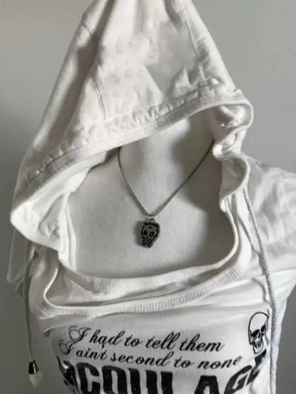White Vintage Hooded Fake Two-Piece Short Sleeve Y2K T-Shirt