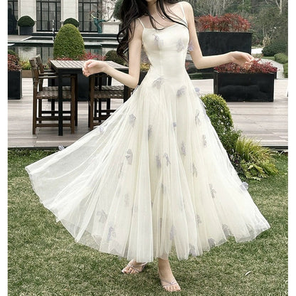 Embroidered Floral Lace Spaghetti Strap Gown Dress