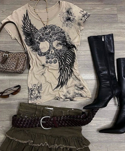 Spine-Wing Print Rock Punk Y2K T-Shirt