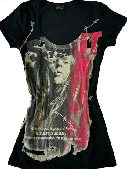 Black Subculture Gothic Punk Y2K E-girl Abi Vintage Light Subculture Short Sleeve Top