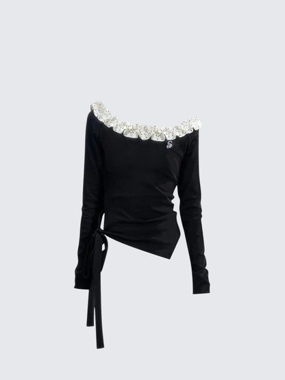One Shoulder Lace Dot Tee