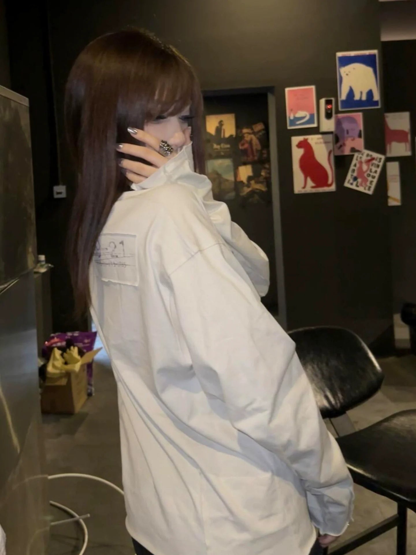 White Long Sleeve Cross Print Top Y2K Layered Tee