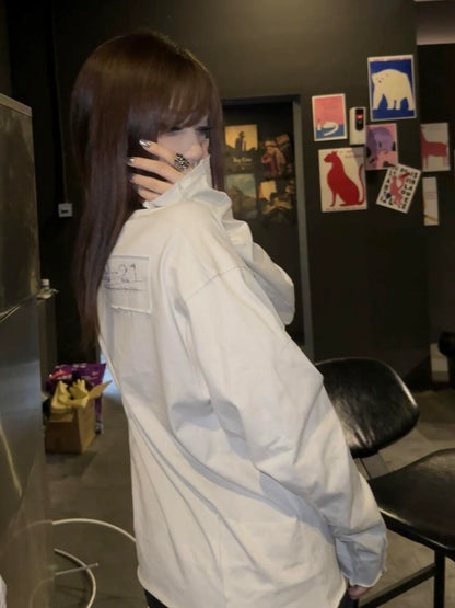 White Long Sleeve Cross Print Top Y2K Layered Tee