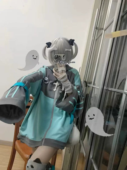 Sport Hoodie & Leg Warmers Set [Spring-Autumn] Subculture Y2K Japanese Anime Mass-Produced Style Autumn/Winter Set