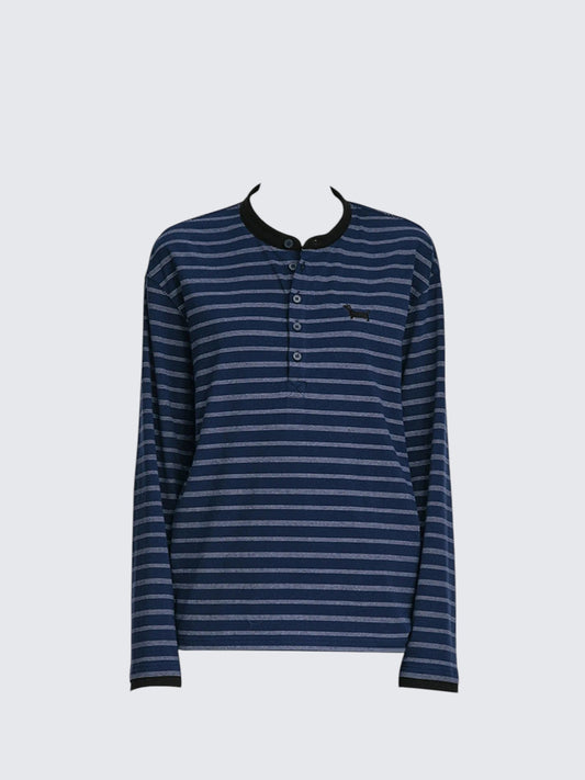 Retro Striped Henley Long Sleeve Top