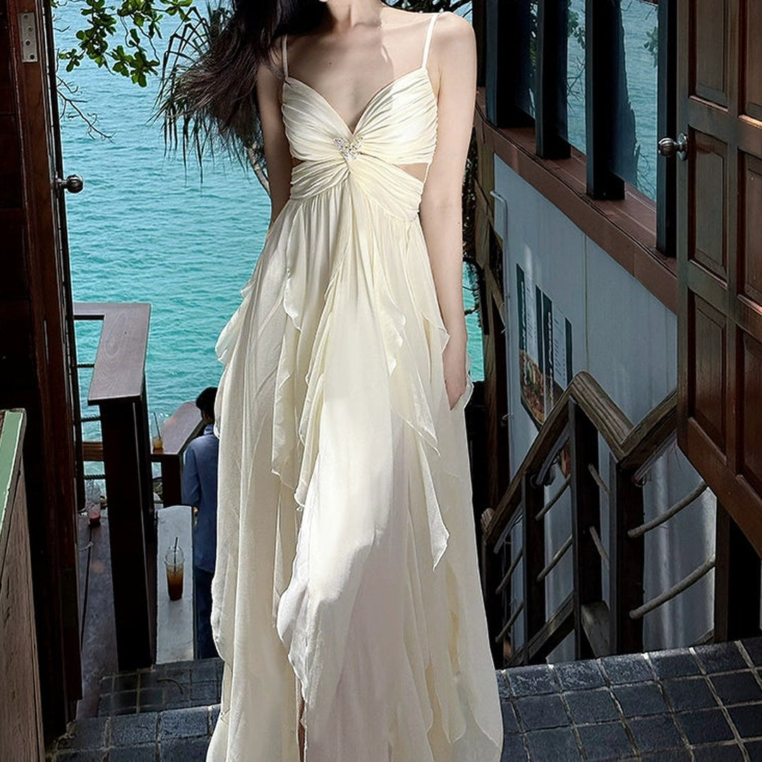 French Ruffle Halter Gown Dress