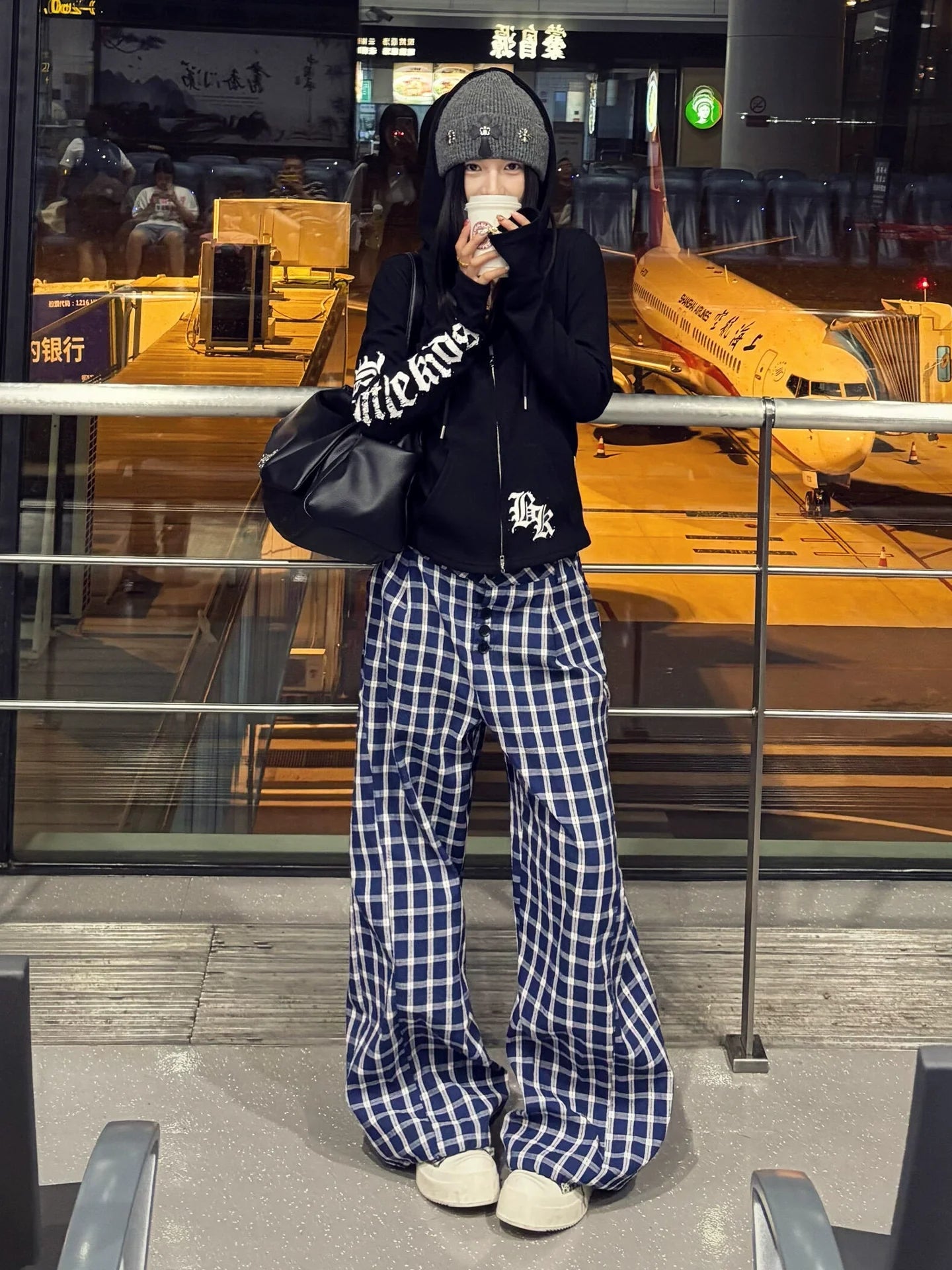 American Gothic Letter Print Zip Hoodie Fitted Long Sleeve Street Jacket