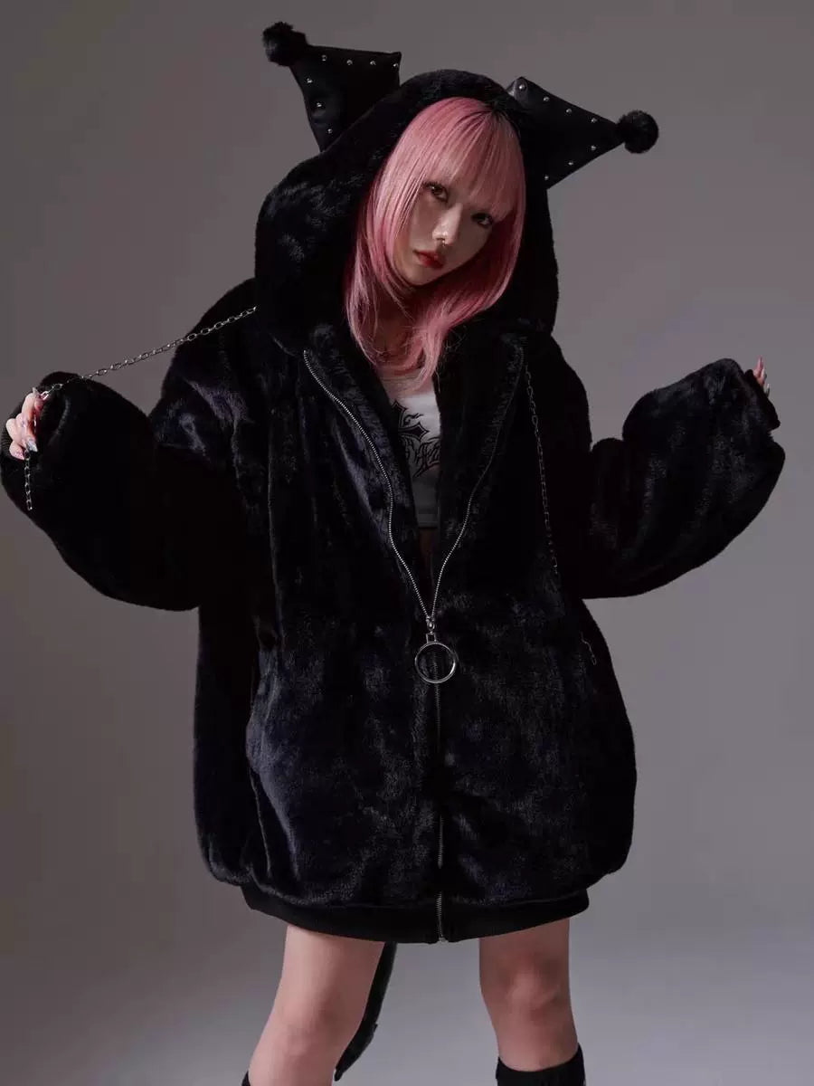 Kuromi Faux Fur Coat Harajuku