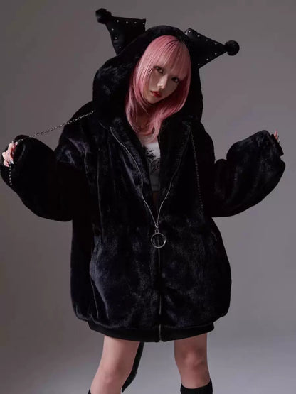 Kuromi Faux Fur Coat Harajuku