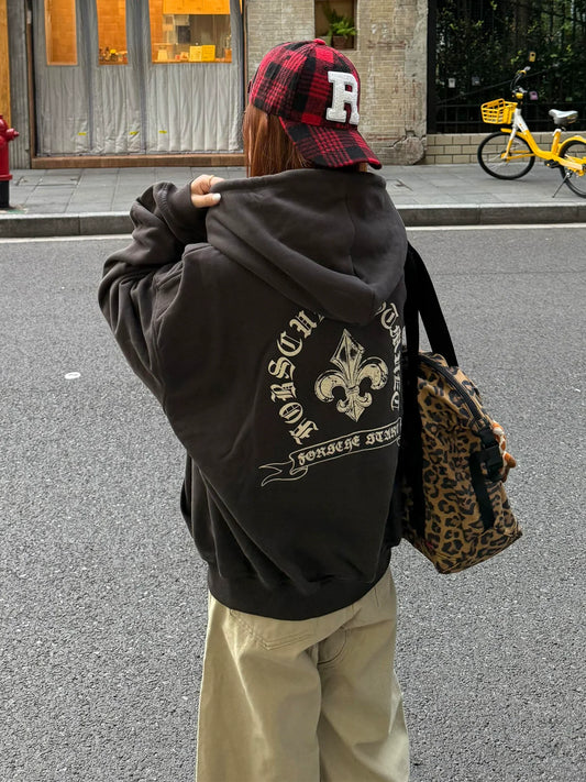 American Vintage Gothic Hoodie Jacket  Unisex Zip-Up Oversized Street Outerwear