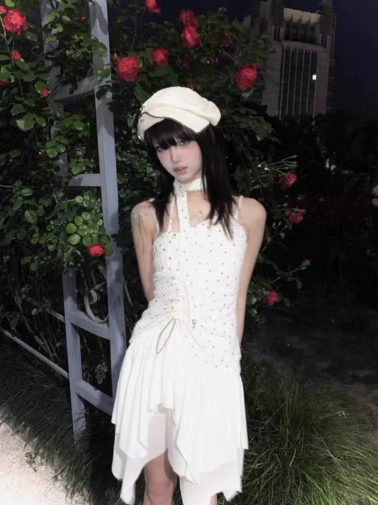 Star Asymmetrical Camisole Dress Subculture Y2K E-girl Retro Slim Waist-Cinched Dress