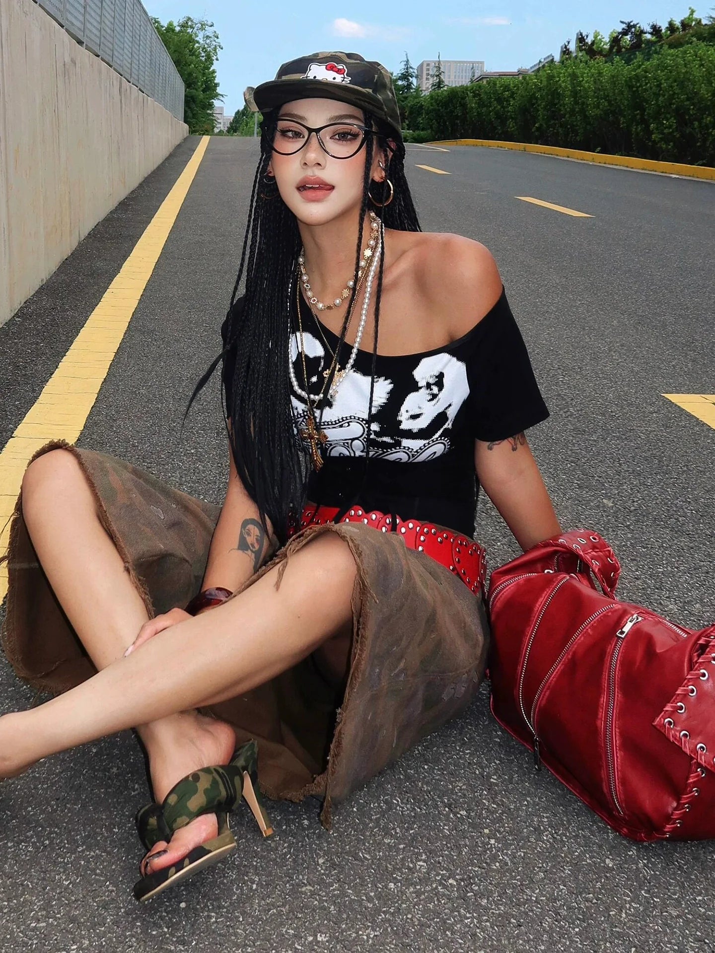 American Girly Asymmetric Tie Waist Tee