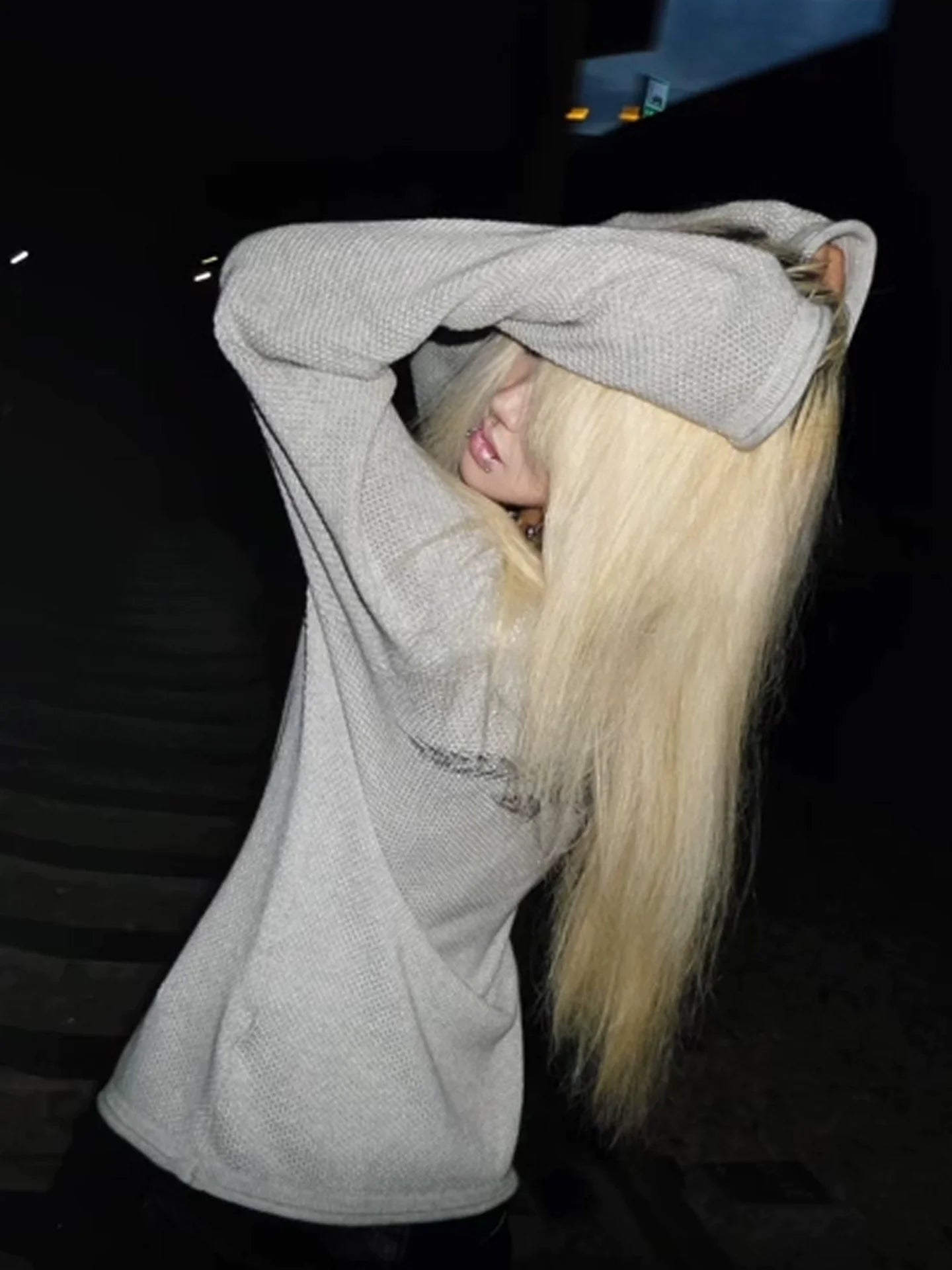 Y2K Grey Skull Print V-Neck Sweater Punk Visual Kei Loose Knit Top