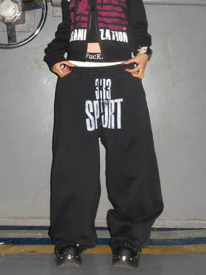Punk Visual Kei Black Sweatpants Autumn-Winter Baggy Heavyweight Casual Trousers