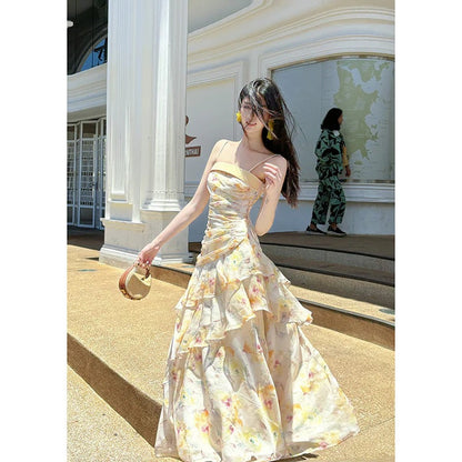French Ruffle Floral Mermaid Gown Dress