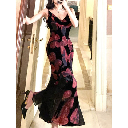 French Velvet Flocked Gown Dress