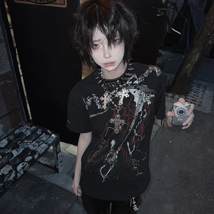 Y2K Subculture Black Polo Tee Punk Visual Kei Top