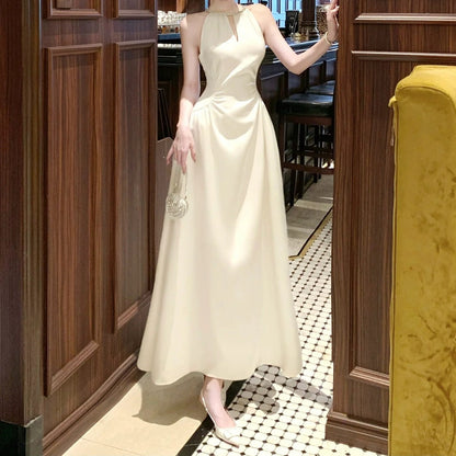 Satin Halter Neck Gown with Rhinestone Prom Dress