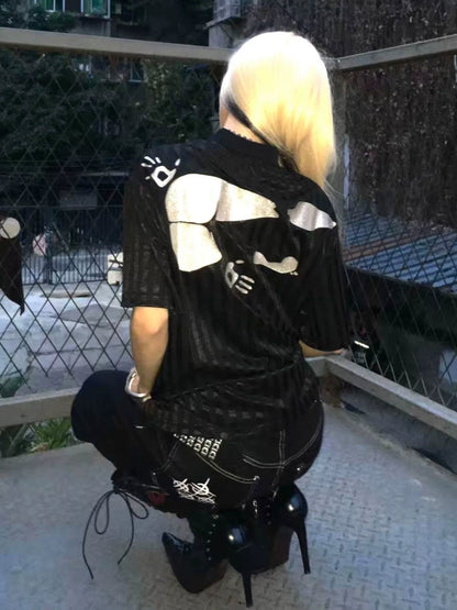 Y2K Death Embroidered Polo Shirt for Summer