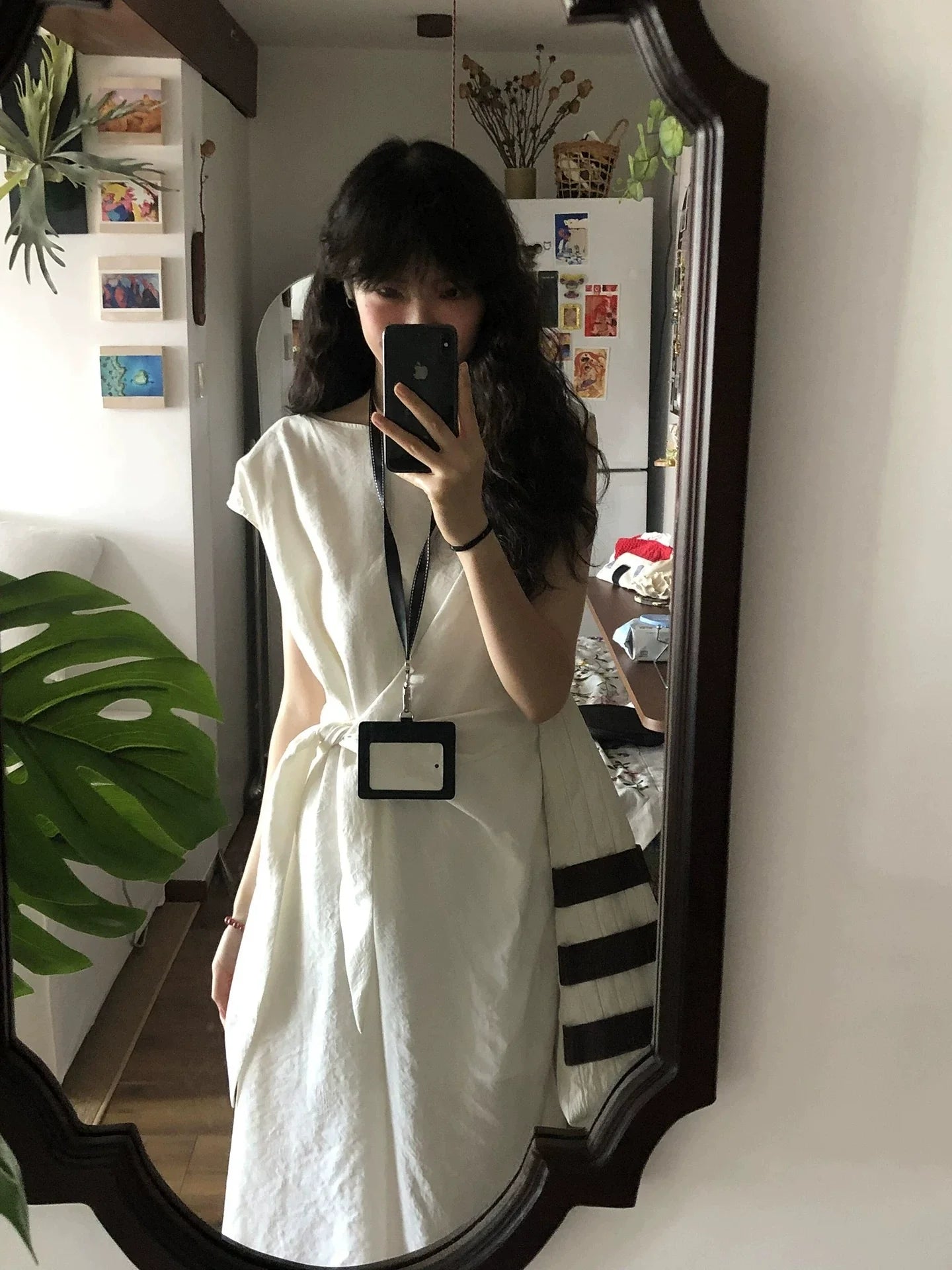 White Cinched-Waist Tank Dress