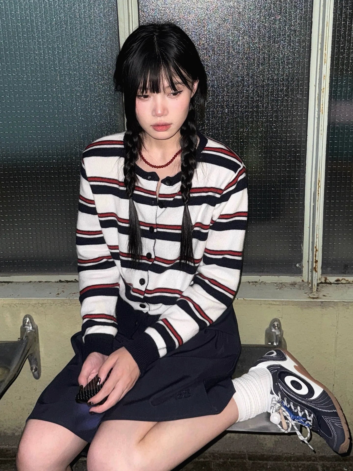 Korean Lazy Stripe Knit Cardigan Vintage College Top