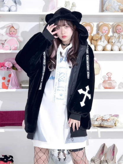 Teddy Ear Hoodie Faux Fur Coat