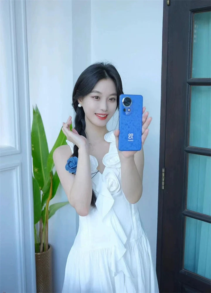 White Sleeveless Midi Dress With 3D Flowers & Ruffles