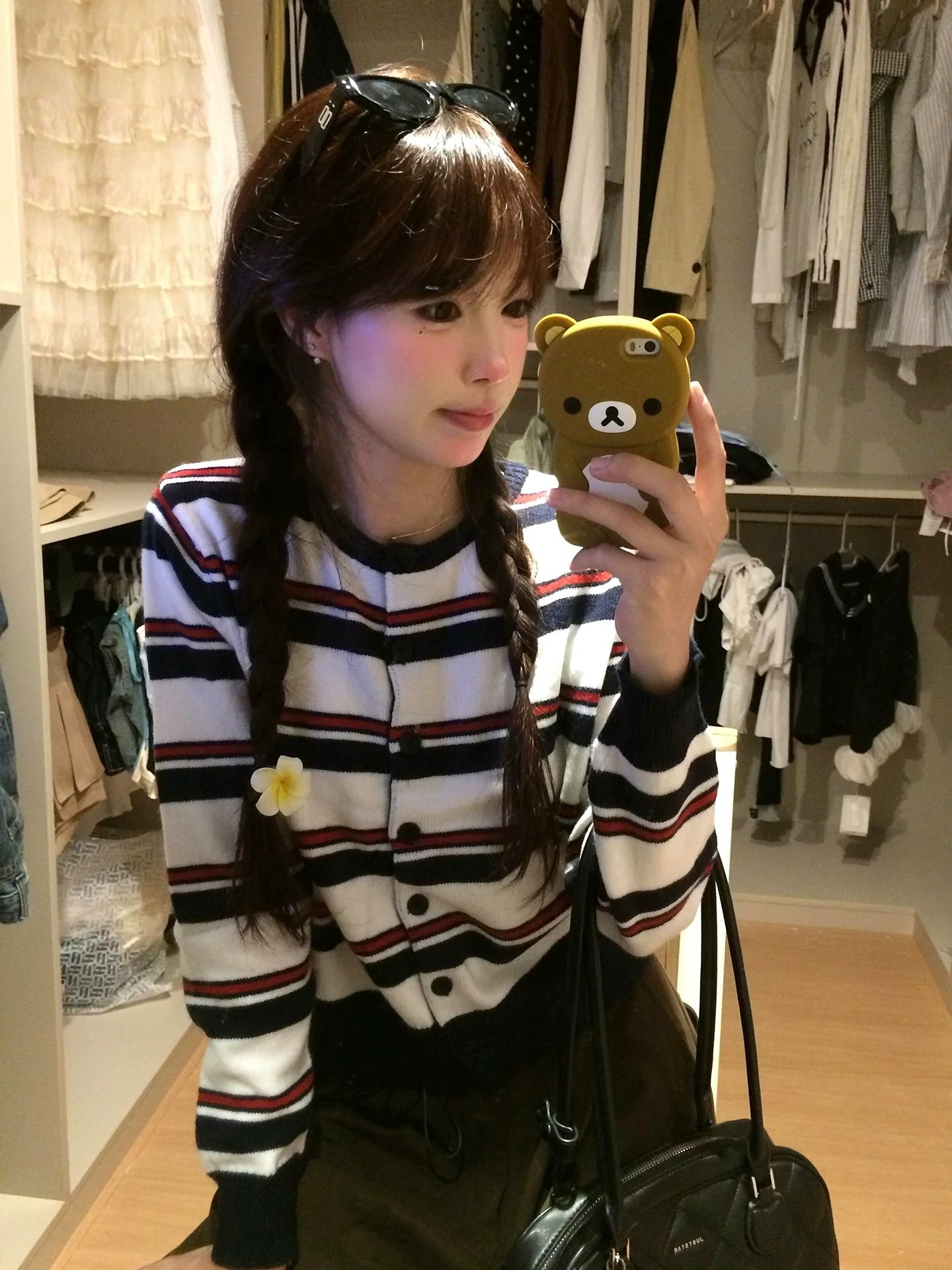 Striped Knit Cardigan Korean Lazy College Style Outerwear
