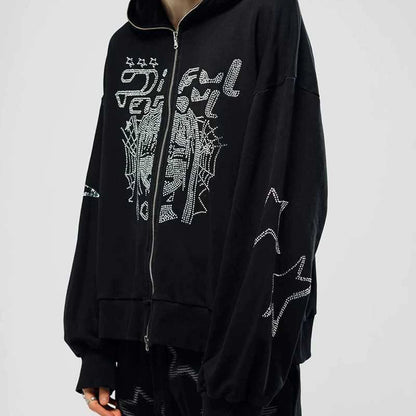 Y2K Punk Anime Rhinestone Hoodie