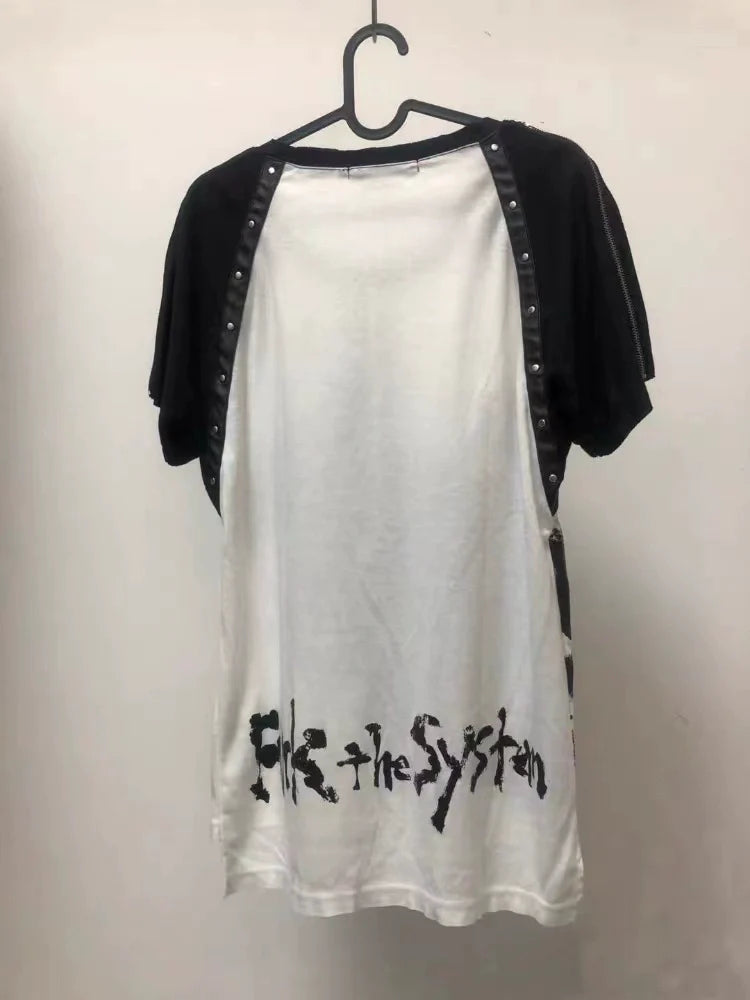 Zipper Skull Subculture Gothic Rock Punk Y2K E-girl Zipper Skull Print Oversized Short Sleeve Top