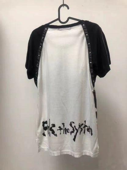 Zipper Skull Subculture Gothic Rock Punk Y2K E-girl Zipper Skull Print Oversized Short Sleeve Top