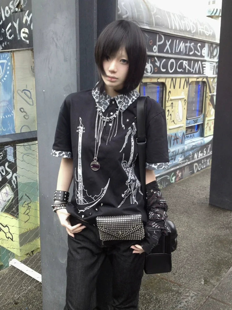 Y2K Leopard Polo Tee