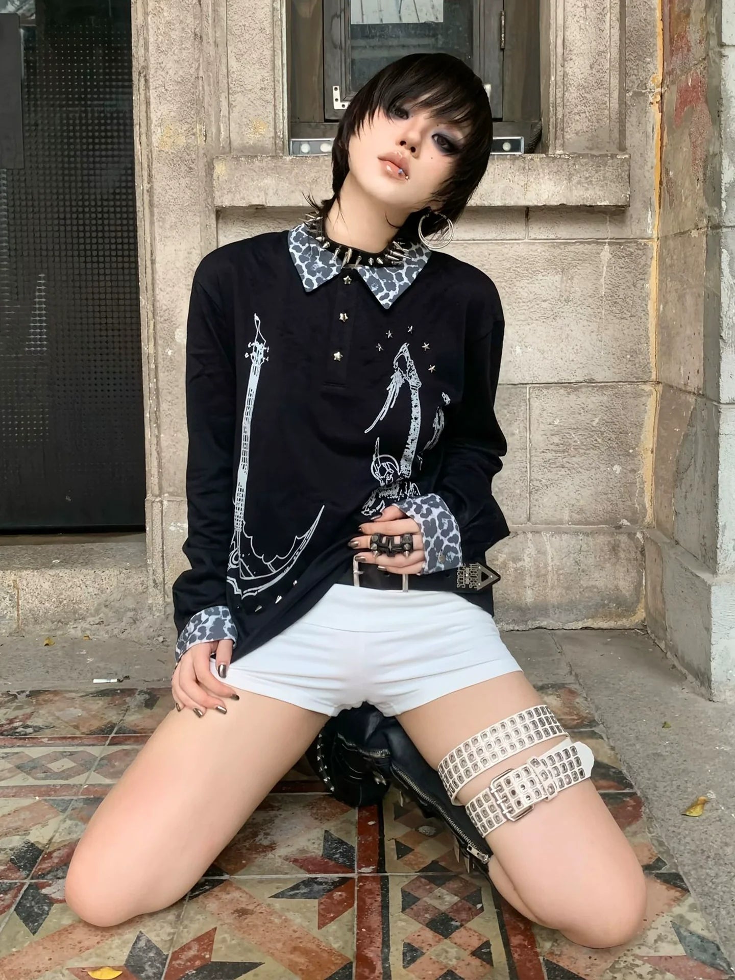 Y2K Black Studded Leopard Tee