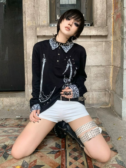 Y2K Black Studded Leopard Tee