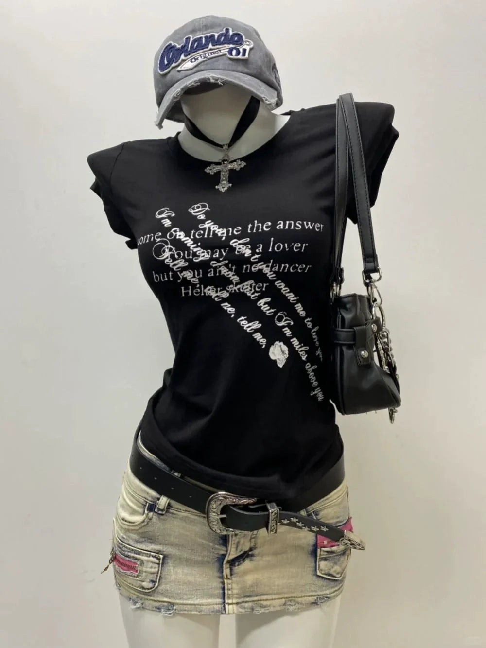 Black American Vintage Letter Print Y2K T-Shirt