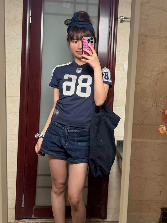 American Sport Dryfit Jersey Tee Summer Short Sleeve Top Blokette Style Y2K Girl