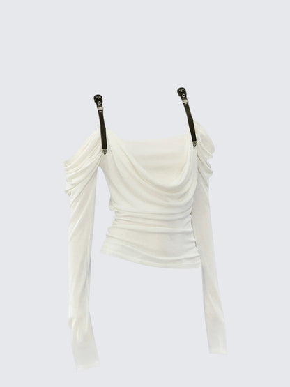 American Edgy Drape Neck Long Sleeve T-Shirt