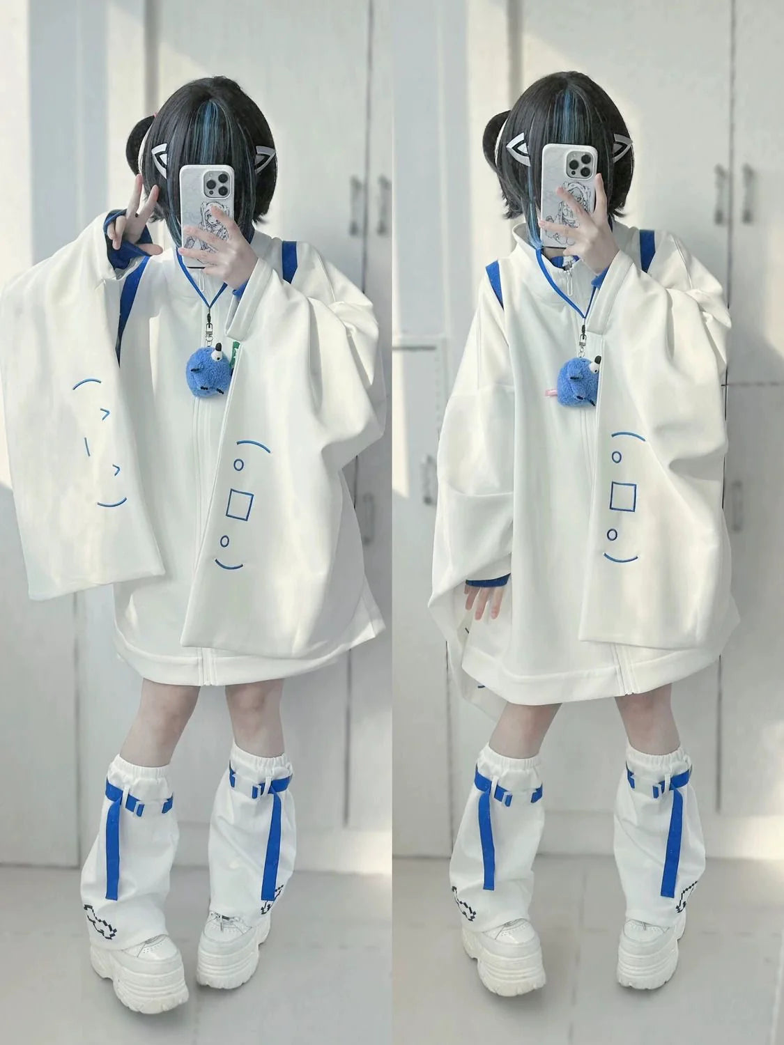 White Y2K Japanese Anime Stand-Collar Hoodie