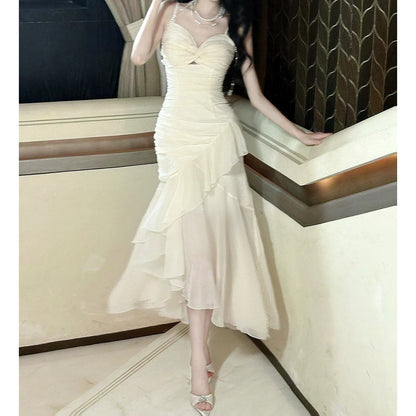 French Ruffle Tulle Asymmetrical Mermaid Birthday Gown – Elegant Party Dress