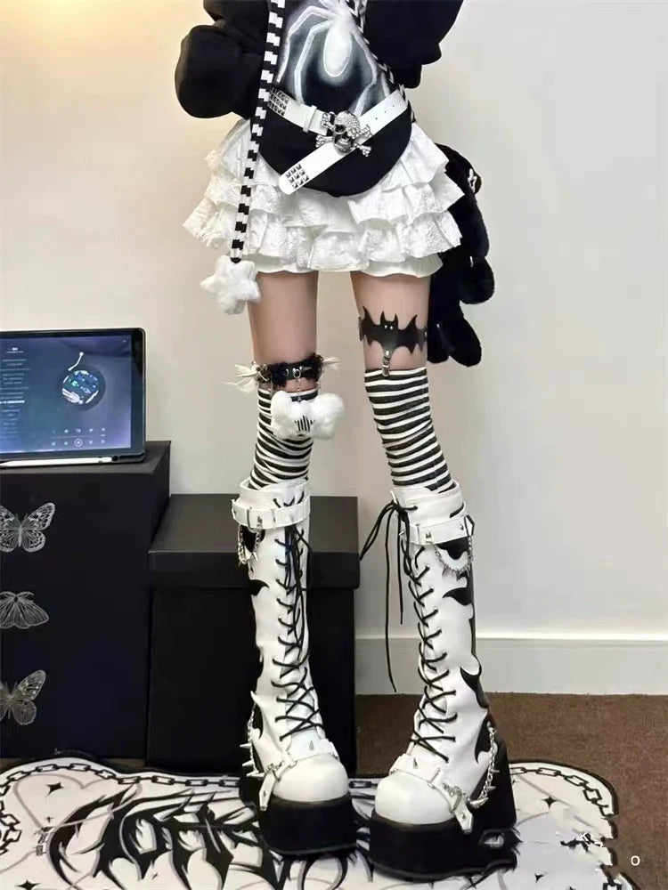 White [Built-in Safety Shorts] Subculture Y2K E-girl Dopamine 3D Ruched Cake Skirt (Spring-Autumn)