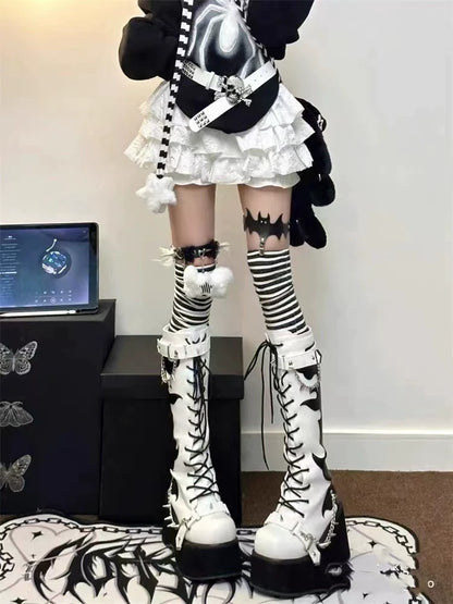 White [Built-in Safety Shorts] Subculture Y2K E-girl Dopamine 3D Ruched Cake Skirt (Spring-Autumn)