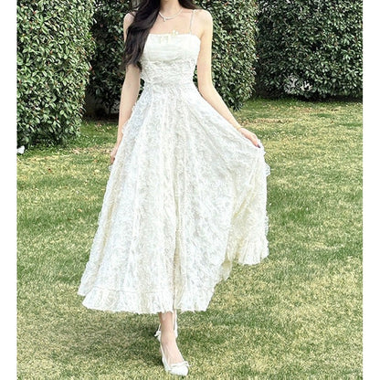 French Strapless Pleated Summer Princess Gown Dress