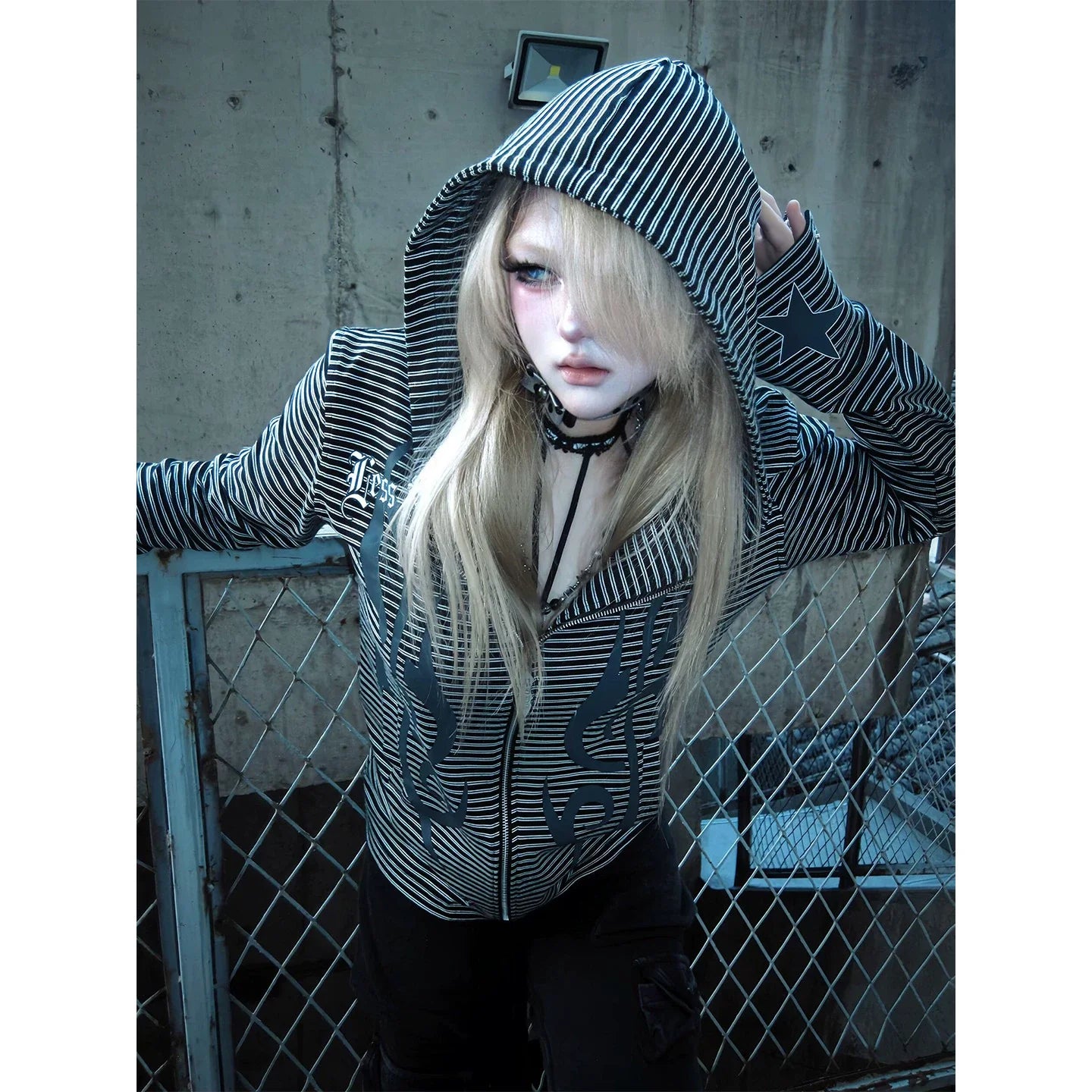 Y2K Striped Zip Up Hoodie Cardigan