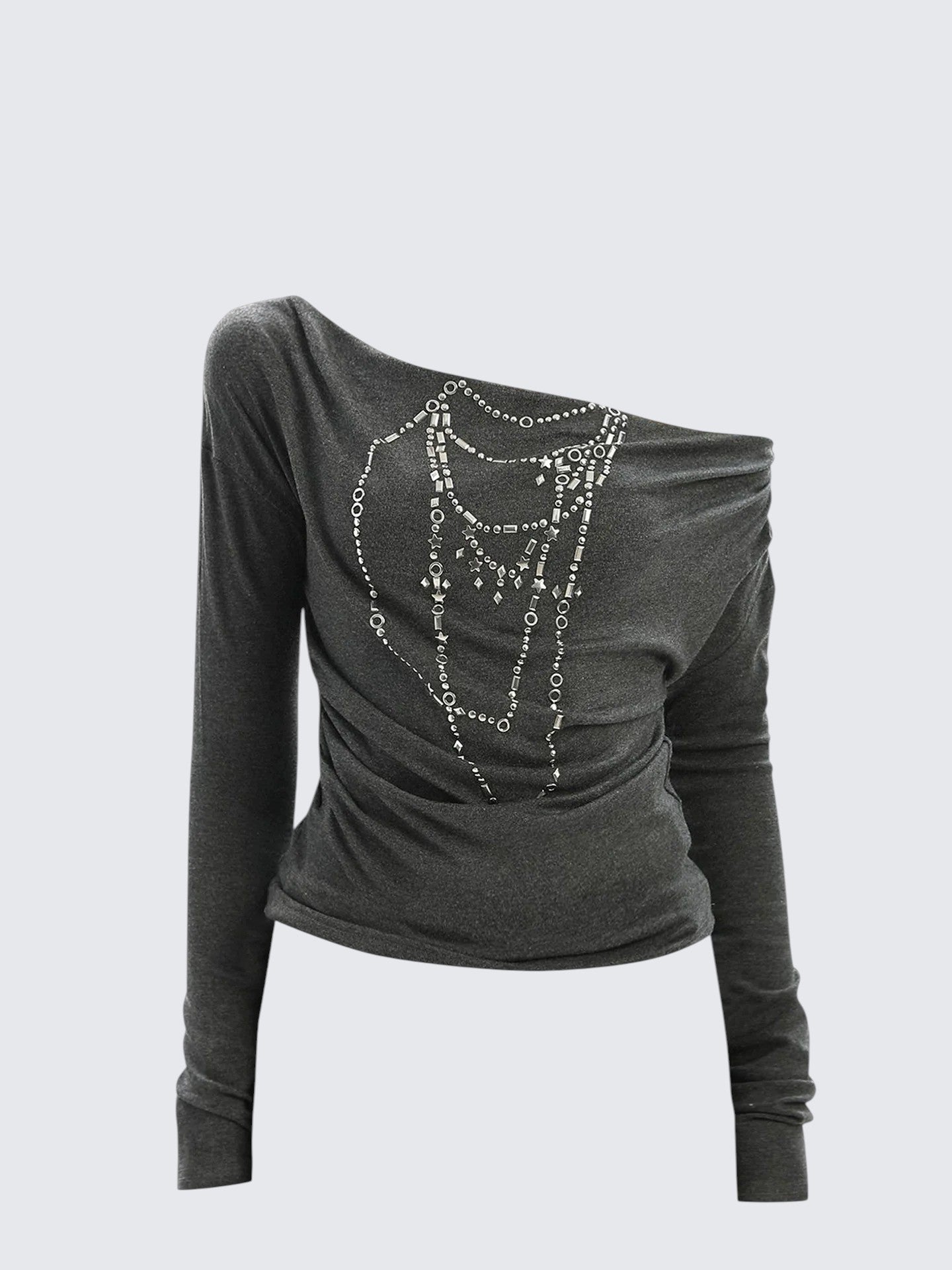 Baddie Off Shoulder Graphic Long Sleeve Tee Women